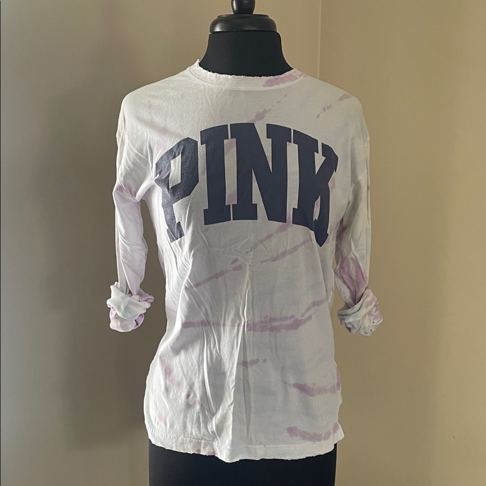 PINK Victoria's Secret White and Purple Long Sleeve Tee